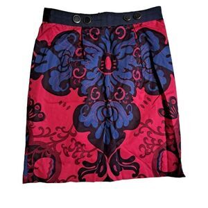 Leifsdottir Floral Butterfly Print Midi Straight Skirt Anthropologie Size 2 Pink